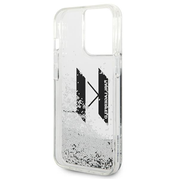 Karl Lagerfeld iPhone 14 Pro Max - Liquid Glitter Big KL Σκληρή Θήκη με Πλαίσιο Σιλικόνης - Διάφανη / Silver - KLHCP14XLBKLCS