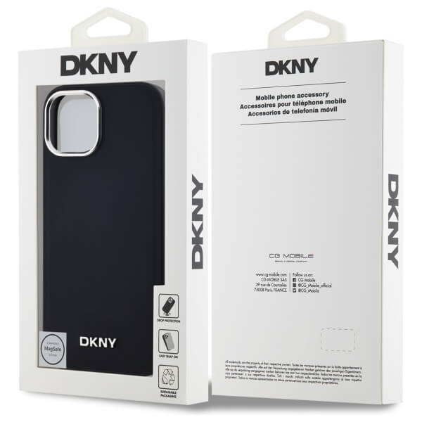 DKNY iPhone 15 - Plain Logo MagSafe Σκληρή Θήκη με Επένδυση Συνθετικού Δέρματος - Black