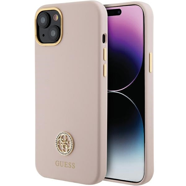 Guess iPhone 15 Plus Silicone Logo Strass 4G Σκληρή Θήκη με Πλαίσιο Σιλικόνης - Pink - GUHCP15M4DGPP
