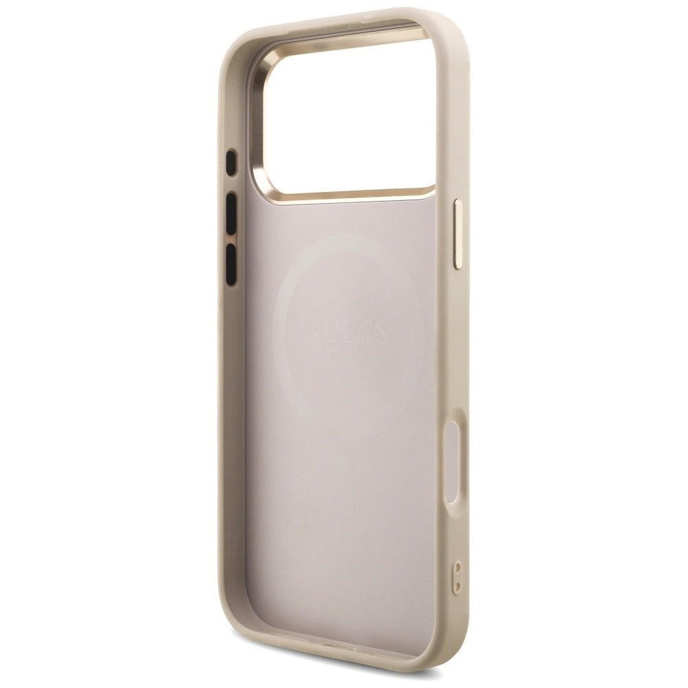 Guess iPhone 17 Pro Max - 4G Triangle Strass Logo MagSafe - Σκληρή Θήκη με Επένδυση Συνθετικού Δέρματος - Pink / Gold - GUHMP17XP4GTDGMP