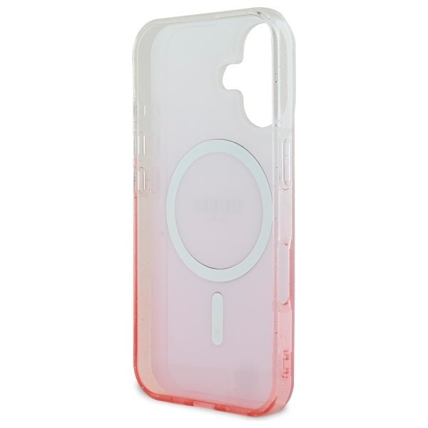 Guess iPhone 16 - IML Glitter Gradient - MagSafe Σκληρή Θήκη με Πλαίσιο Σιλικόνης - Pink - GUHMP16SHGRCELP