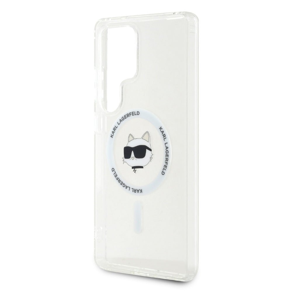 Karl Lagerfeld Samsung Galaxy S25 Ultra - Button Choupette Head Printed Logo - MagSafe Σκληρή Θήκη με Πλαίσιο Σιλικόνης - White - KLHMS25LHLSCHH