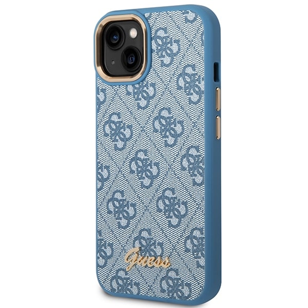 Guess iPhone 14 Plus 4G Vintage Gold Logo Σκληρή Θήκη με Πλαίσιο Σιλικόνης - Blue - GUHCP14MHG4SHB