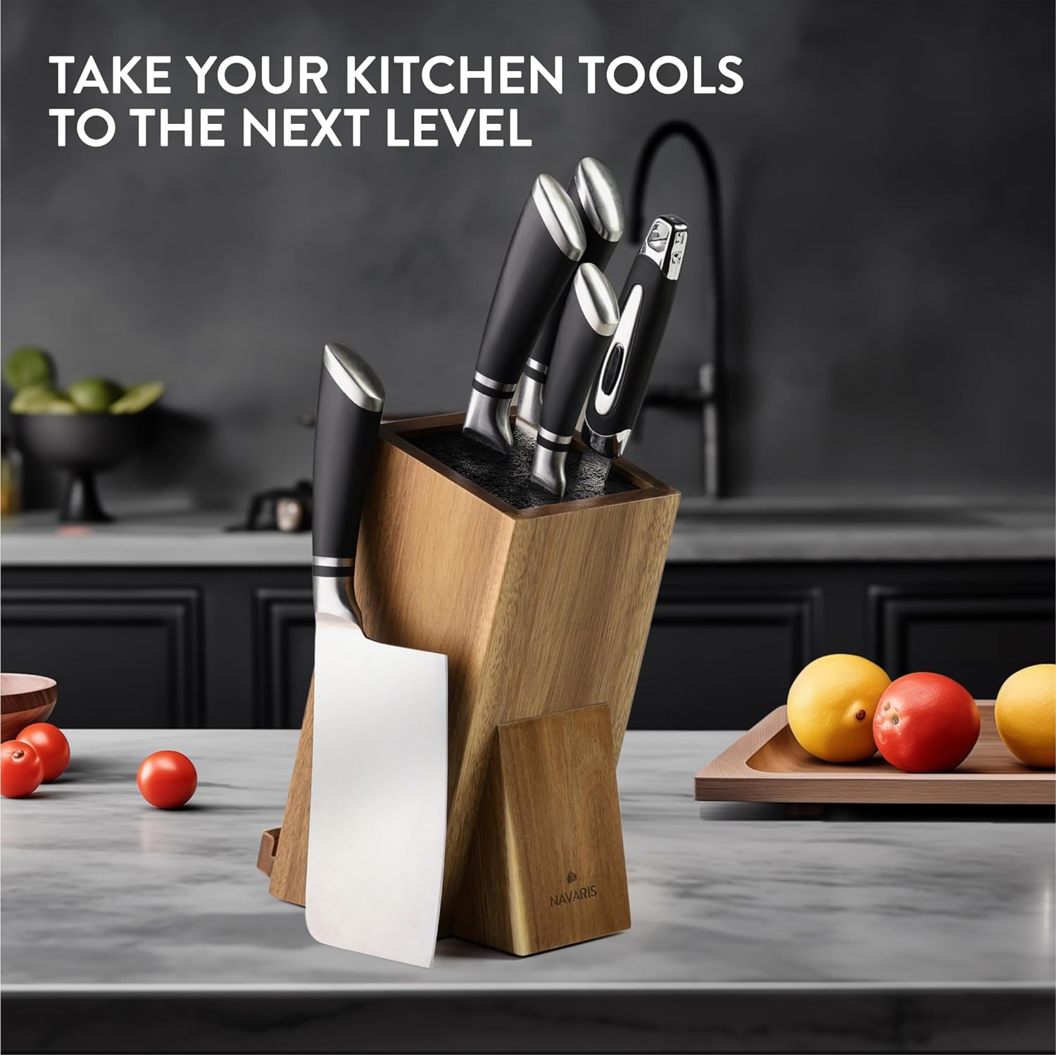 Navaris Ξύλινη Βάση Μαχαιριών με Ενσωματωμένη Βάση Κινητού / Tablet - Acacia Wood - NAV000009YK004C