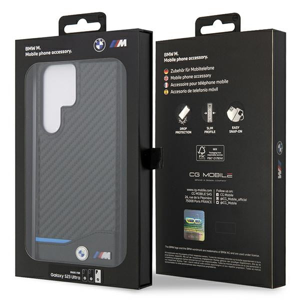 BMW Samsung Galaxy S23 Ultra Leather Carbon Σκληρή Θήκη με Πλαίσιο Σιλικόνης - Black