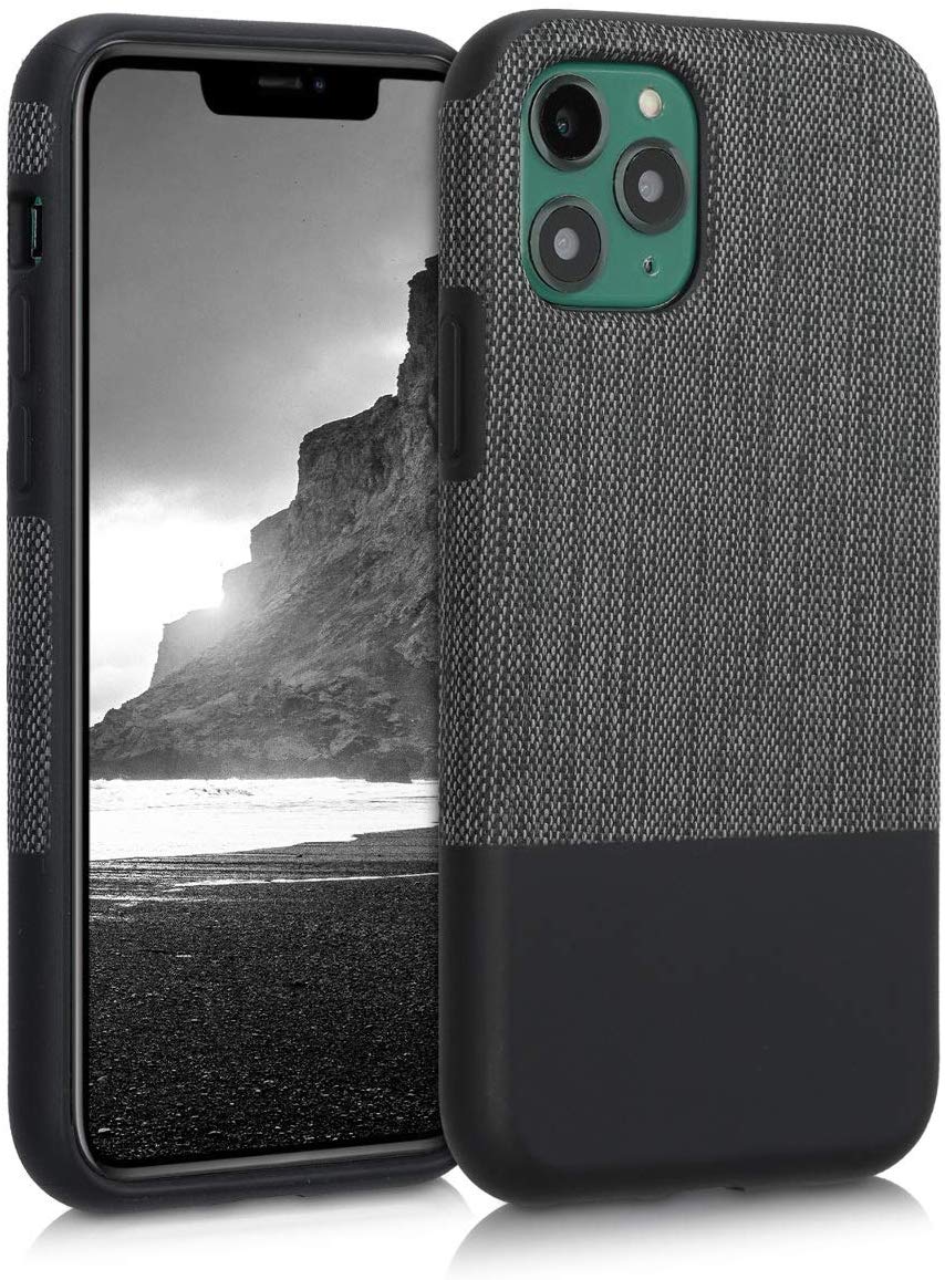 KW iPhone 11 Pro Θήκη Σιλικόνης TPU Design Two-Tone Tweed Fabric - Anthracite / Black - 51156.01