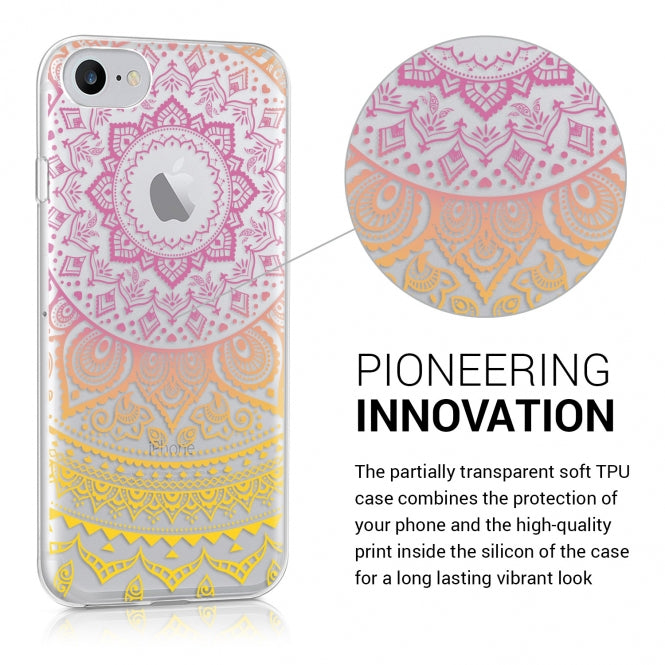 KW iPhone SE 2022 / SE 2020 / 7 / 8 Θήκη Σιλικόνης TPU Design Indian Sun - Pink / Yellow - Διάφανη - 39466.14