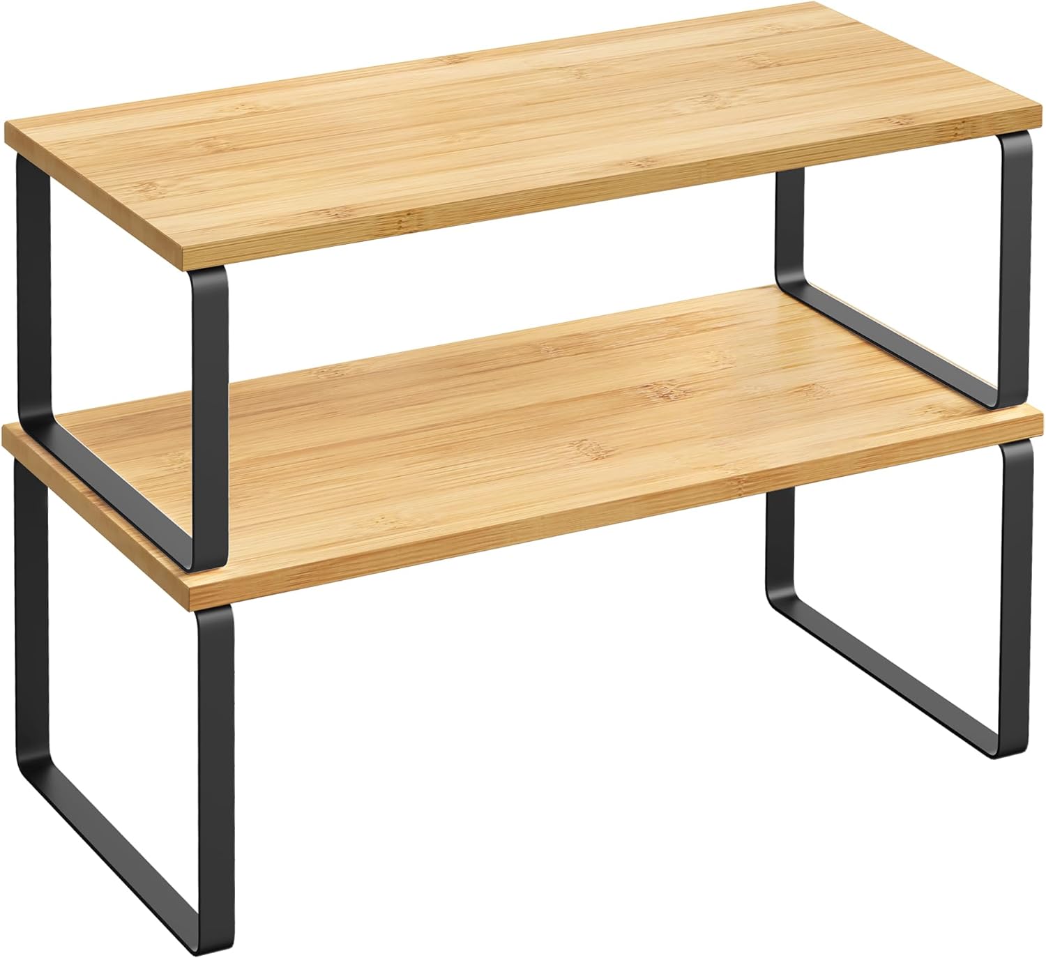 Songmics Σετ με 2 Ξύλινα Ράφια για τον Πάγκο - Ink Black / Natural Beige - KCS200B01