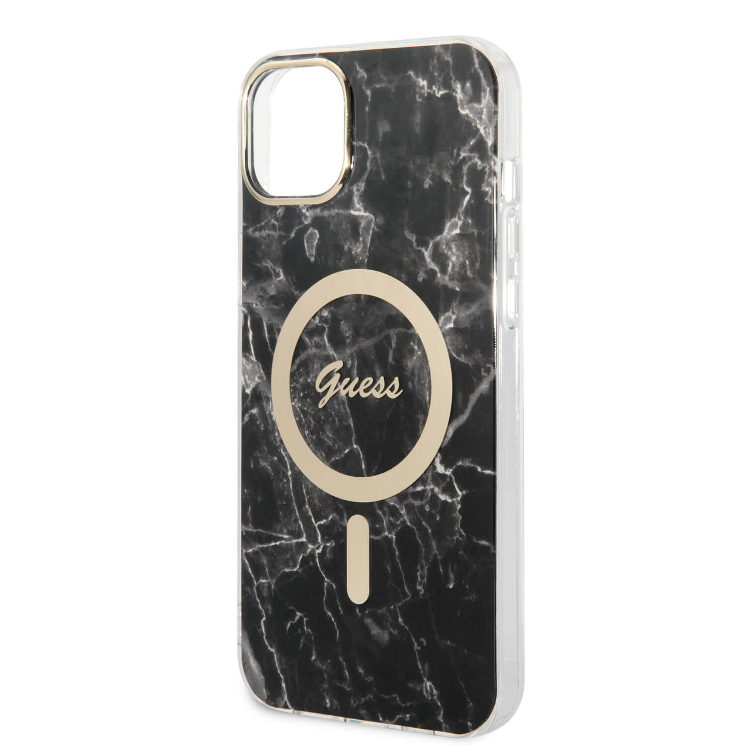 Guess iPhone 15 Plus / 14 Plus - Bundle Pack - Σετ Σκληρή Θήκη με Πλαίσιο Σιλικόνης και Ασύρματος Φορτιστής MagSafe - Design Marble MagSafe - Black - GUBPP14MHMEACSK