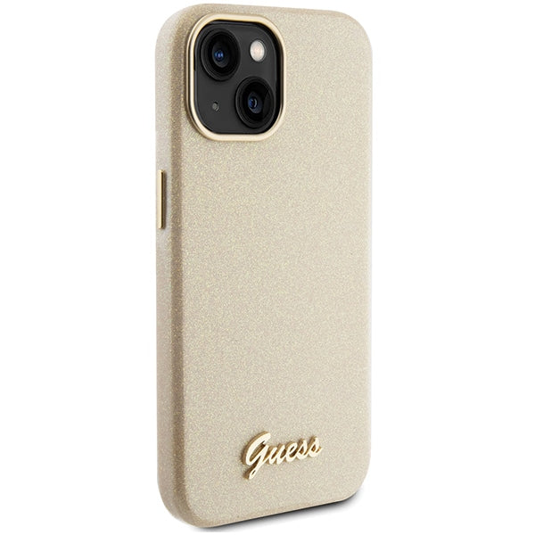 Guess iPhone 15 Glitter Glossy Script Θήκη Σιλικόνης - Gold / Light Gold - GUHCP15SPGMCSD