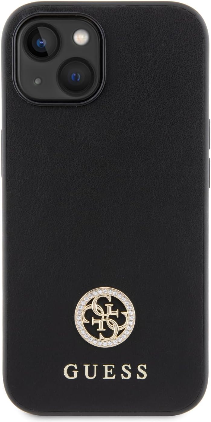 Guess iPhone 15 4G Strass Metal Logo Θήκη με Επένδυση Συνθετικού Δέρματος - Black - GUHCP15SPS4DGPK