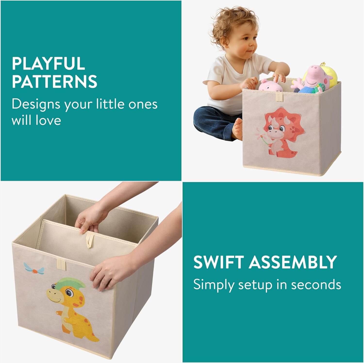 Navaris Σετ με 4 Παιδικά Κουτιά Αποθήκευσης Παιχνιδιών - Design Dinosaur - Multicolor