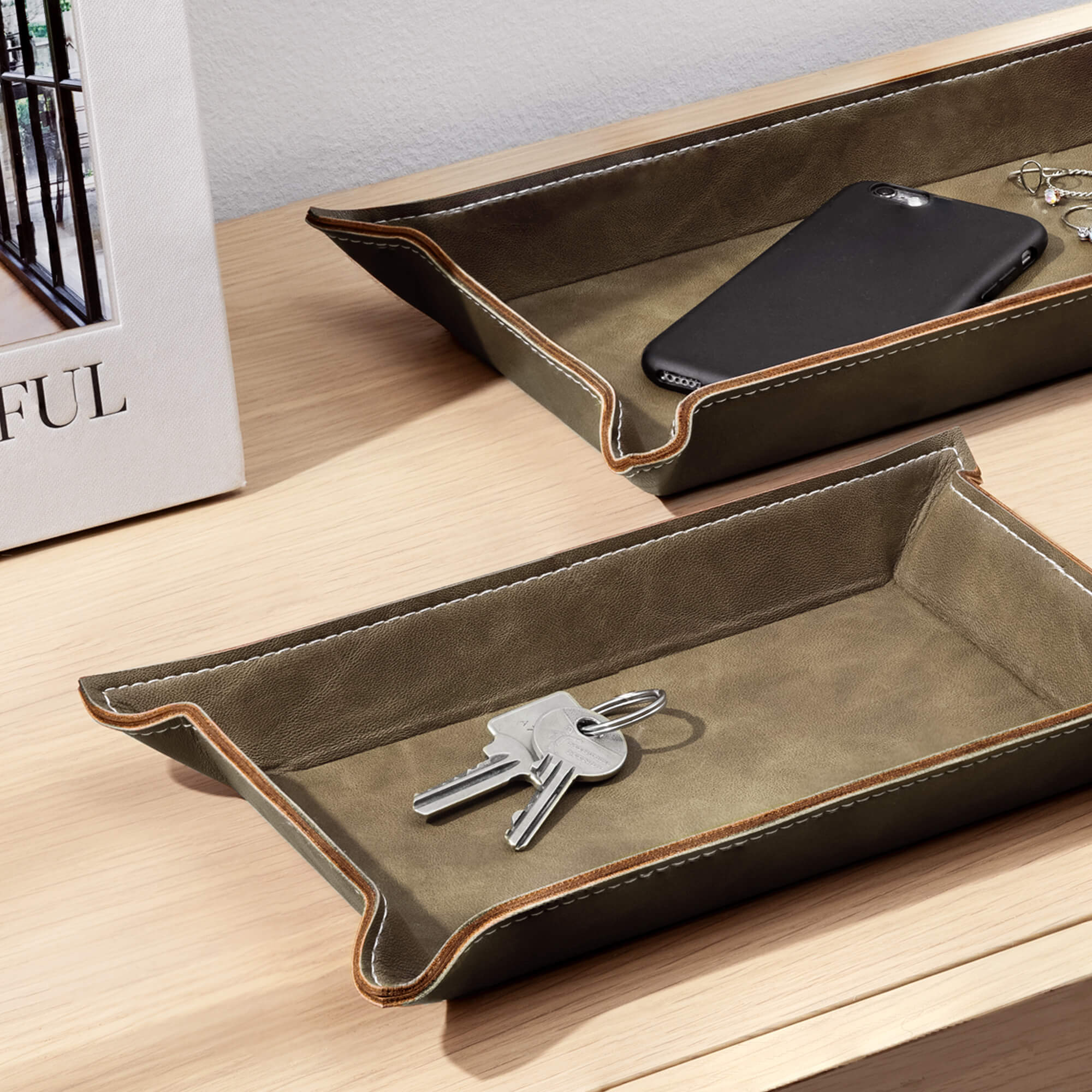 Navaris Σετ με 2 Δίσκους Αποθήκευσης από Δερματίνη - Brown - 53480.02.28