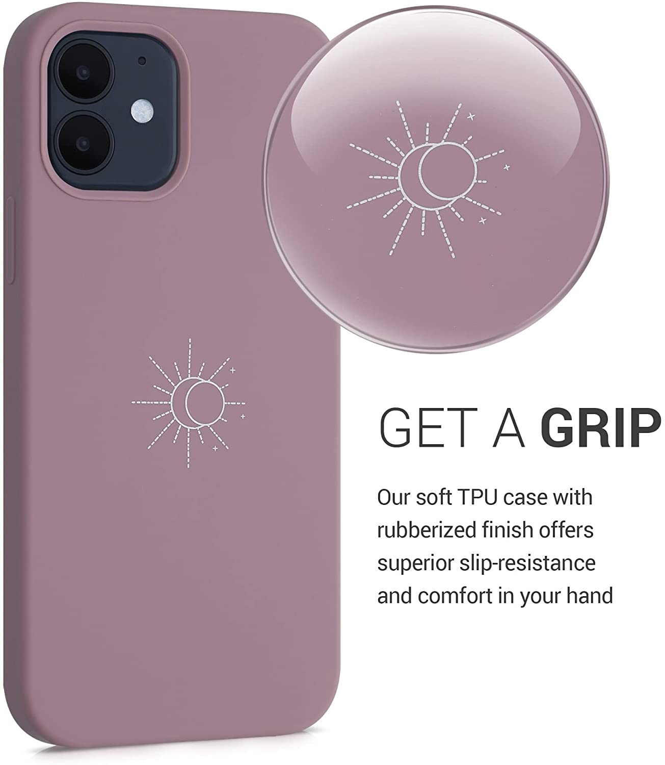 KW iPhone 12 / iPhone 12 Pro Θήκη Σιλικόνης Rubber TPU - Design Minimalism Sun - White / Grape - 53885.02