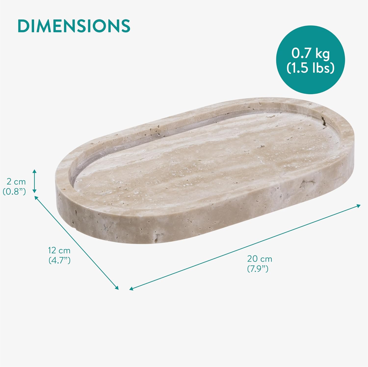 Navaris Οβάλ Διακοσμητικός Δίσκος από Φυσική Πέτρα Τραβερτίνη - 20 x 12 x 2 cm - Beige Natural