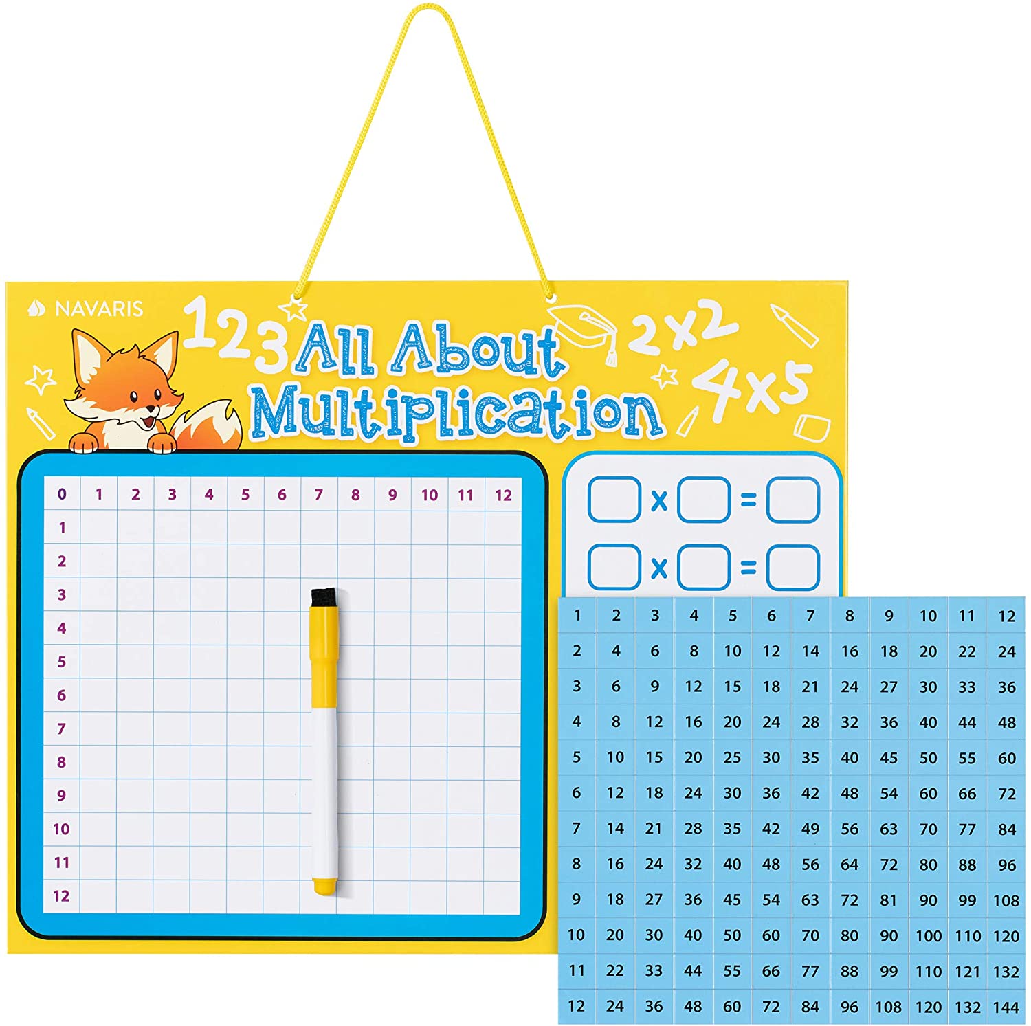 Navaris Μαγνητικός Πίνακας Εκμάθησης Πολλαπλασιασμού για Παιδιά - 40 x 32 cm - Yellow / Blue - 53345.02