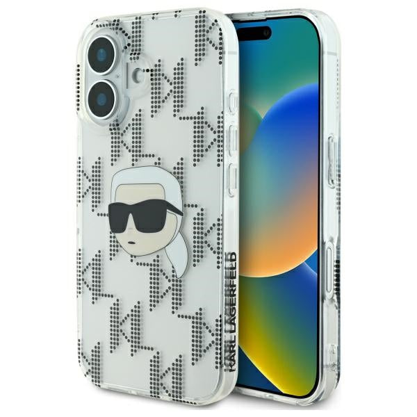 Karl Lagerfeld iPhone 16 - IML Karl Head Electroplated Σκληρή Θήκη με Πλαίσιο Σιλικόνης - Διάφανη - KLHCP16SHKLPKHT
