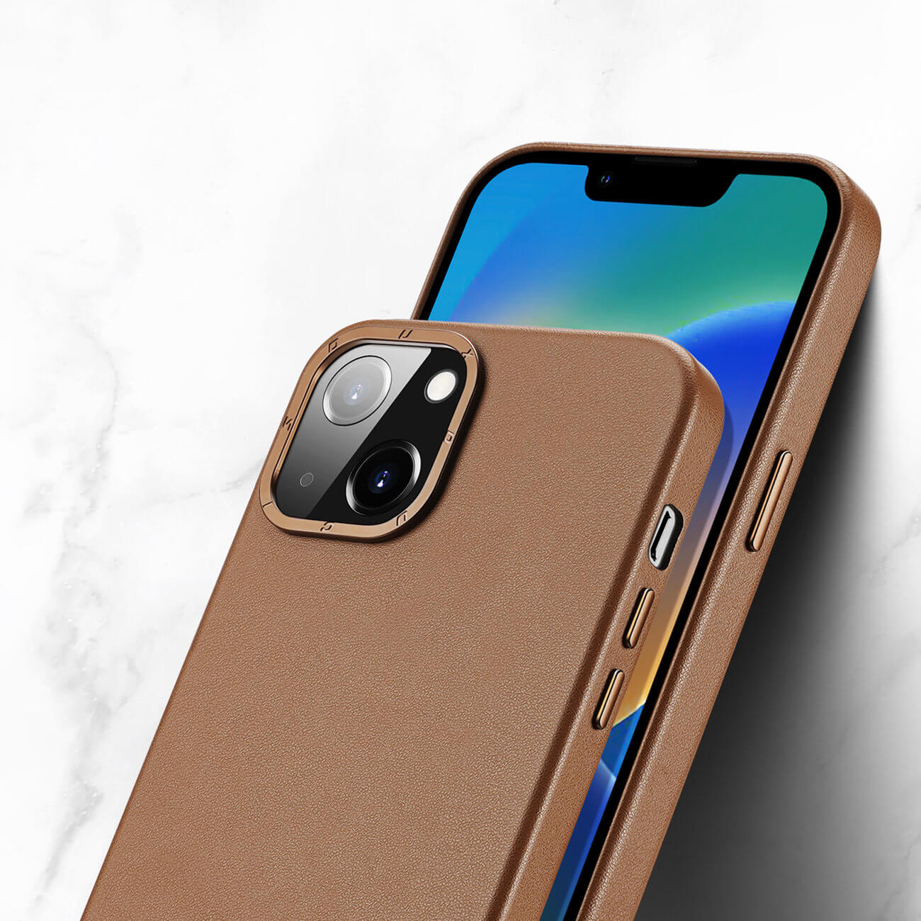 Dux Ducis iPhone 14 Grit Leather Case Θήκη με Επένδυση Συνθετικού Δέρματος και MagSafe - Brown