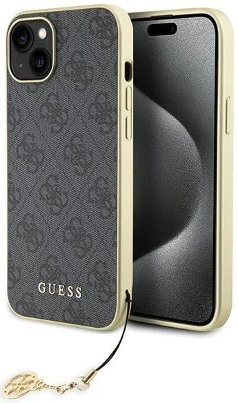 Guess iPhone 15 Plus - 4G Charms Collection Θήκη με Επένδυση Συνθετικού Δέρματος - Grey - GUHCP15MGF4GGR