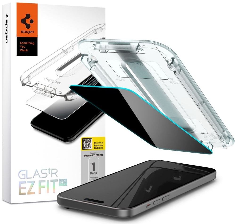 Spigen iPhone 15 Pro Glas.TR Privacy EZ Fit 2.5D 9H Αντιχαρακτικό Γυαλί Οθόνης - Clear / Black - AGL07120