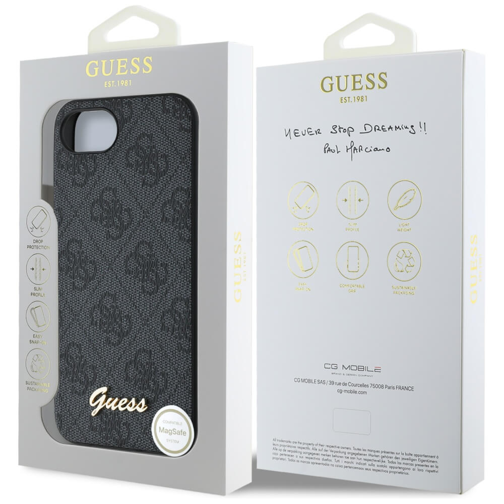 Guess iPhone 16e - 4G Script Logo - Θήκη με Επένδυση Συνθετικού Δέρματος - Black - GUHMPSE4HG4SHK