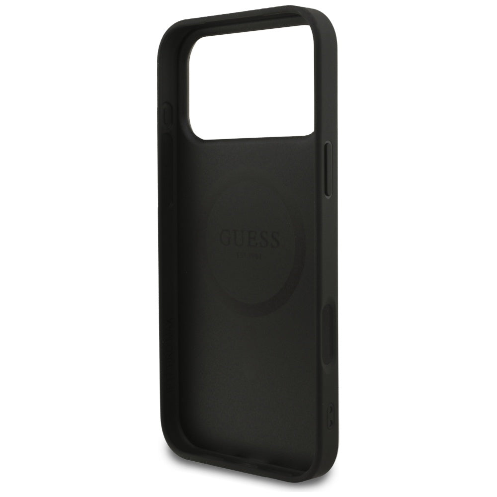 Guess iPhone 17 Pro Max - Grained Ring MagSafe - Σκληρή Θήκη με Πλαίσιο Σιλικόνης και Οικολογικό Δέρμα - Black - GUHMP17XPGHSMMK