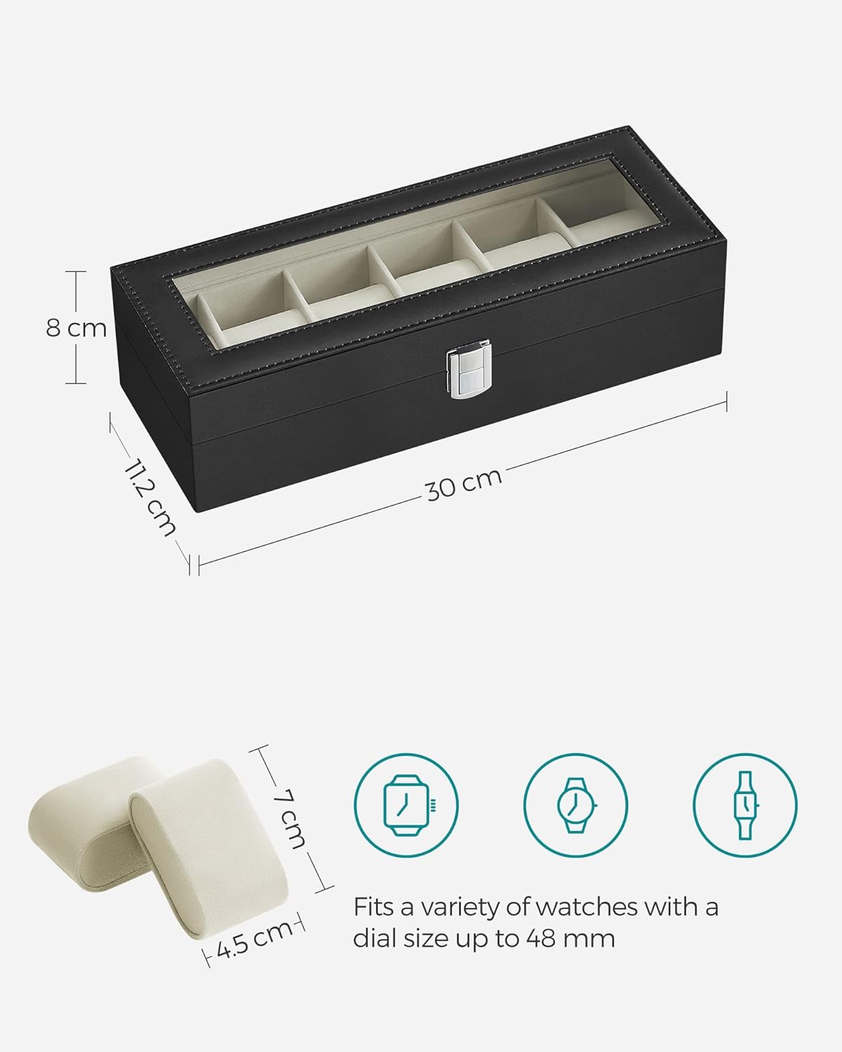 Songmics Θήκη Αποθήκευσης για 6 Ρολόγια - Black / Beige - JWB06BE