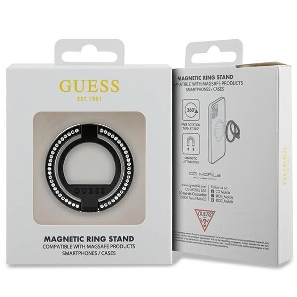 Guess MagSafe Rhinestone Ring Holder - Δαχτυλίδι Συγκράτησης Κινητού - Βάση Στήριξης - Black - GUE002942-0