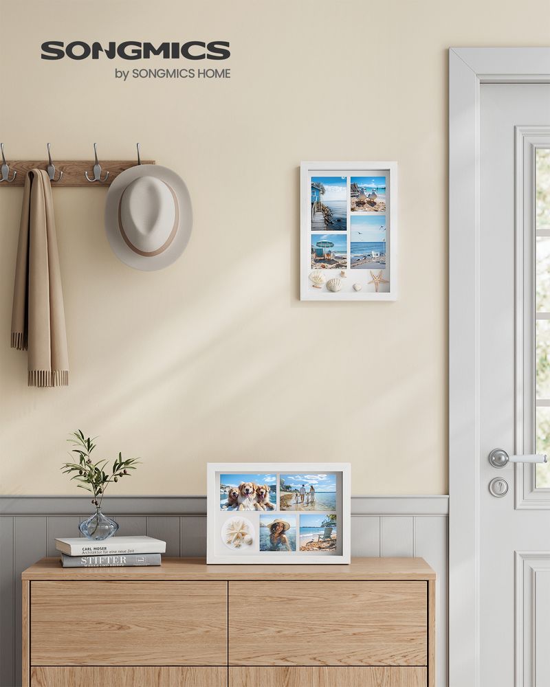 Songmics Σετ με 2 Ξύλινες Κορνίζες Κολάζ Μεγέθους A4 - 36.5 x 26 cm - Vintage White - RPF019W02