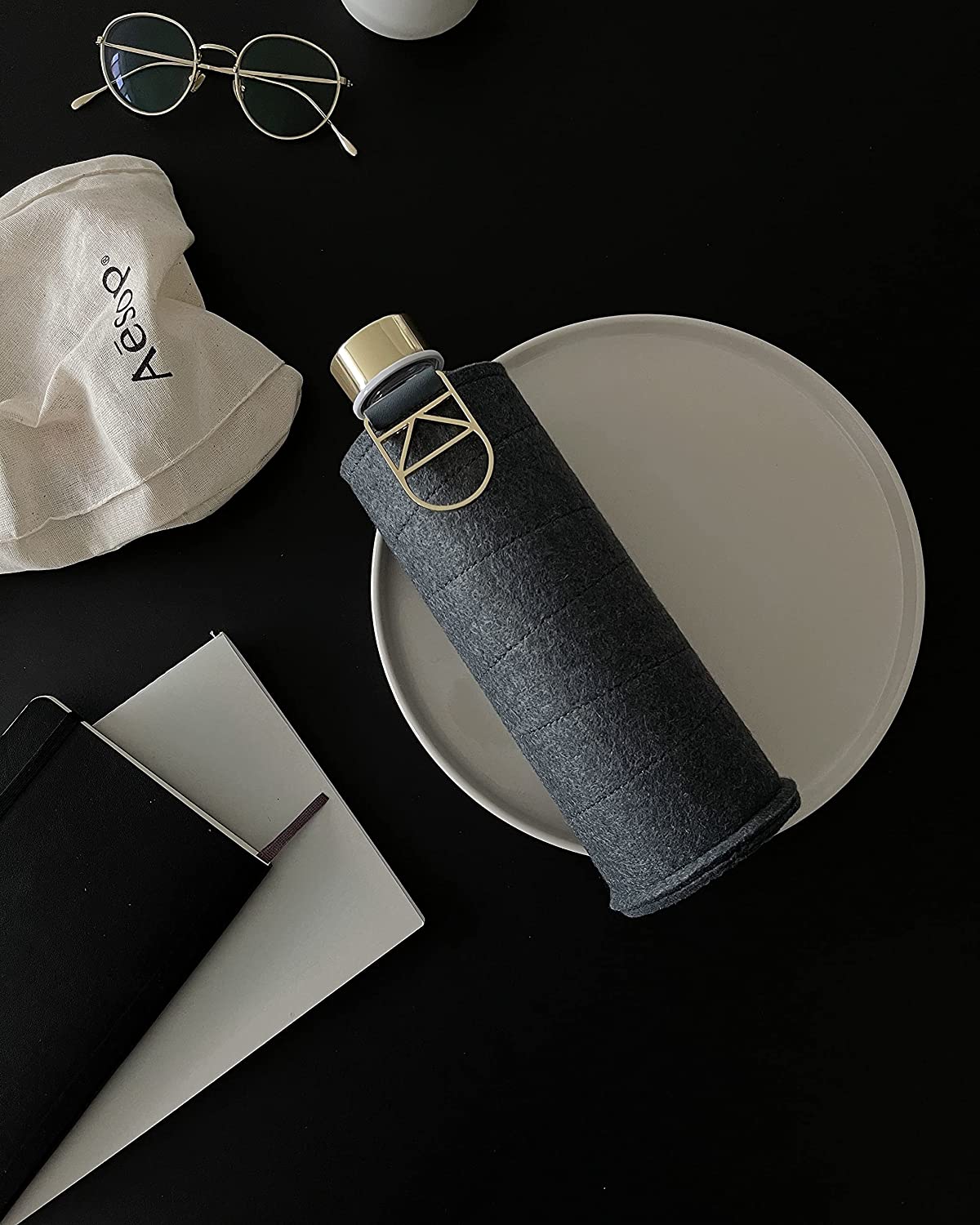 Equa Mismatch Blueberry Pie Γυάλινο Μπουκάλι Νερού με Θήκη από Τσόχα - 750ml - Blue Grey / Gold / Διάφανο