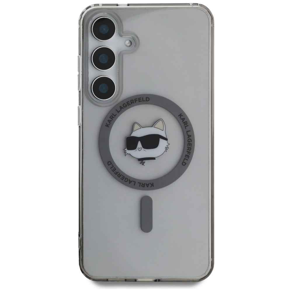 Karl Lagerfeld Samsung Galaxy S25 - Button Choupette Head Printed Logo - MagSafe Σκληρή Θήκη με Πλαίσιο Σιλικόνης - Black - KLHMS25SHLSCHK
