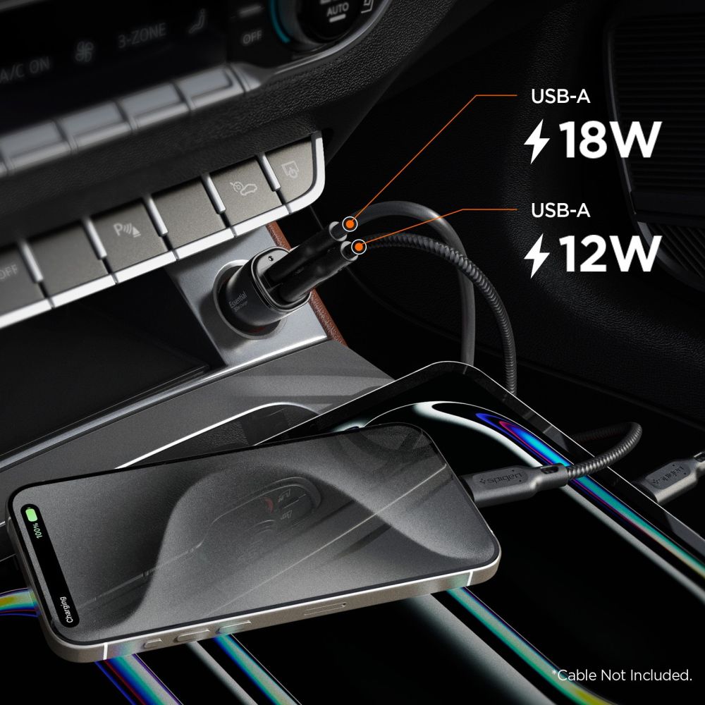 Spigen Essential EV302 Φορτιστής Αυτοκινήτου Γρήγορης Φόρτισης 30W με 2 Θύρες USB - Black