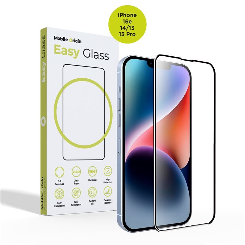 Mobile Origin iPhone 16e / iPhone 14 / iPhone 13 Pro / iPhone 13 EasyGlass Case Friendly 9H Full Screen Full Glue Tempered Glass Αντιχαρακτικό Γυαλί Οθόνης - Black