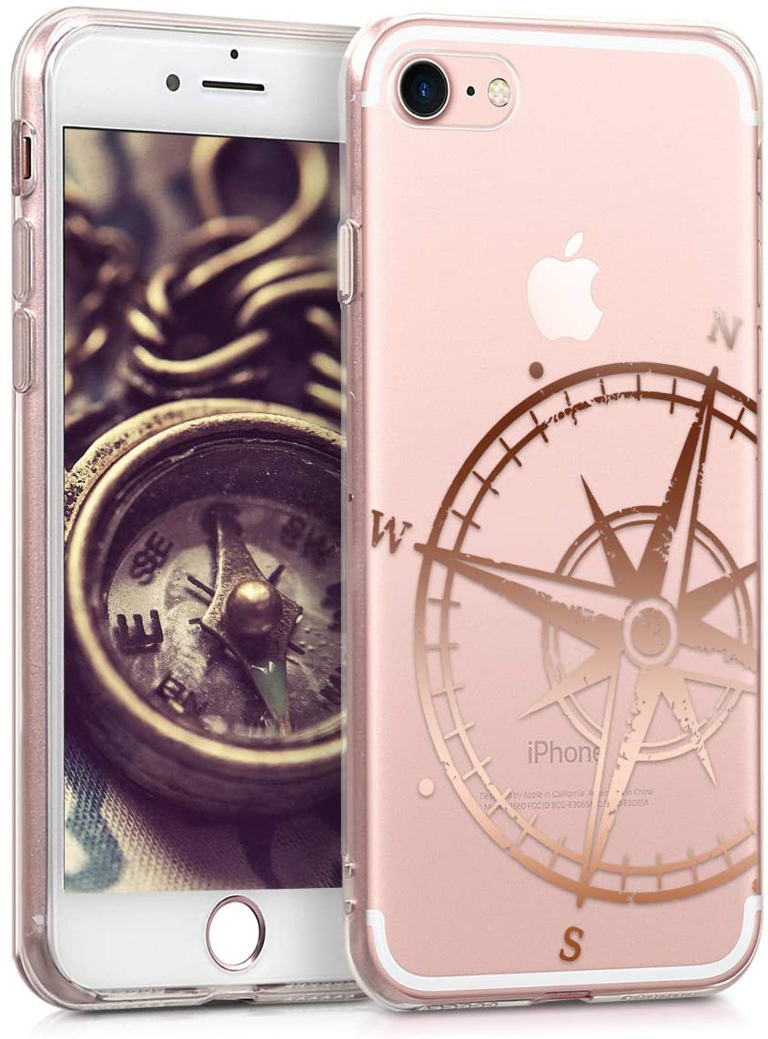 KW iPhone SE 2022 / SE 2020 / 7 / 8 Θήκη Σιλικόνης TPU Design Navigational Compass - Rose Gold - Διάφανη - 39459.36
