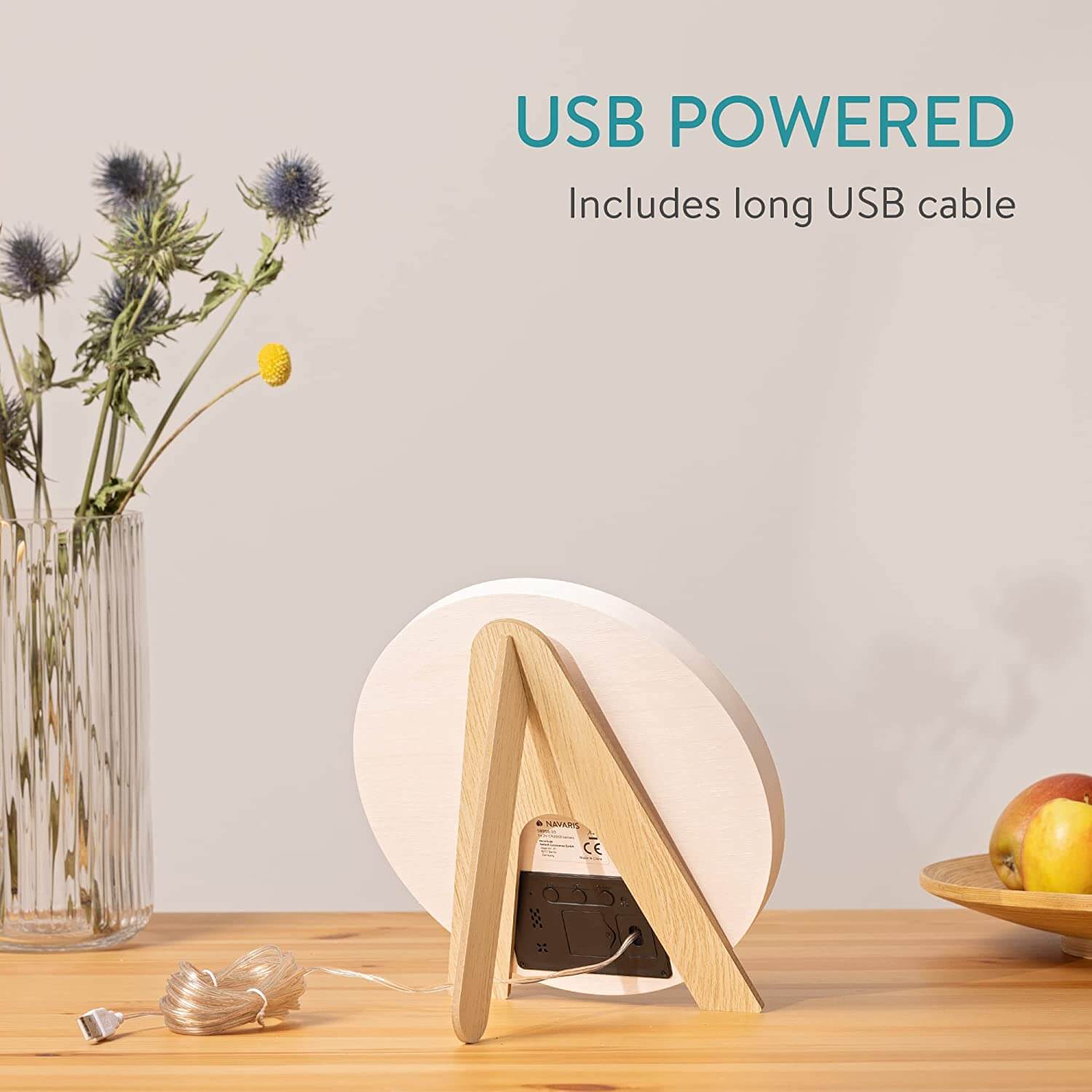 Navaris Ψηφιακό Ξύλινο Ρολόι LED - White - 58958.01