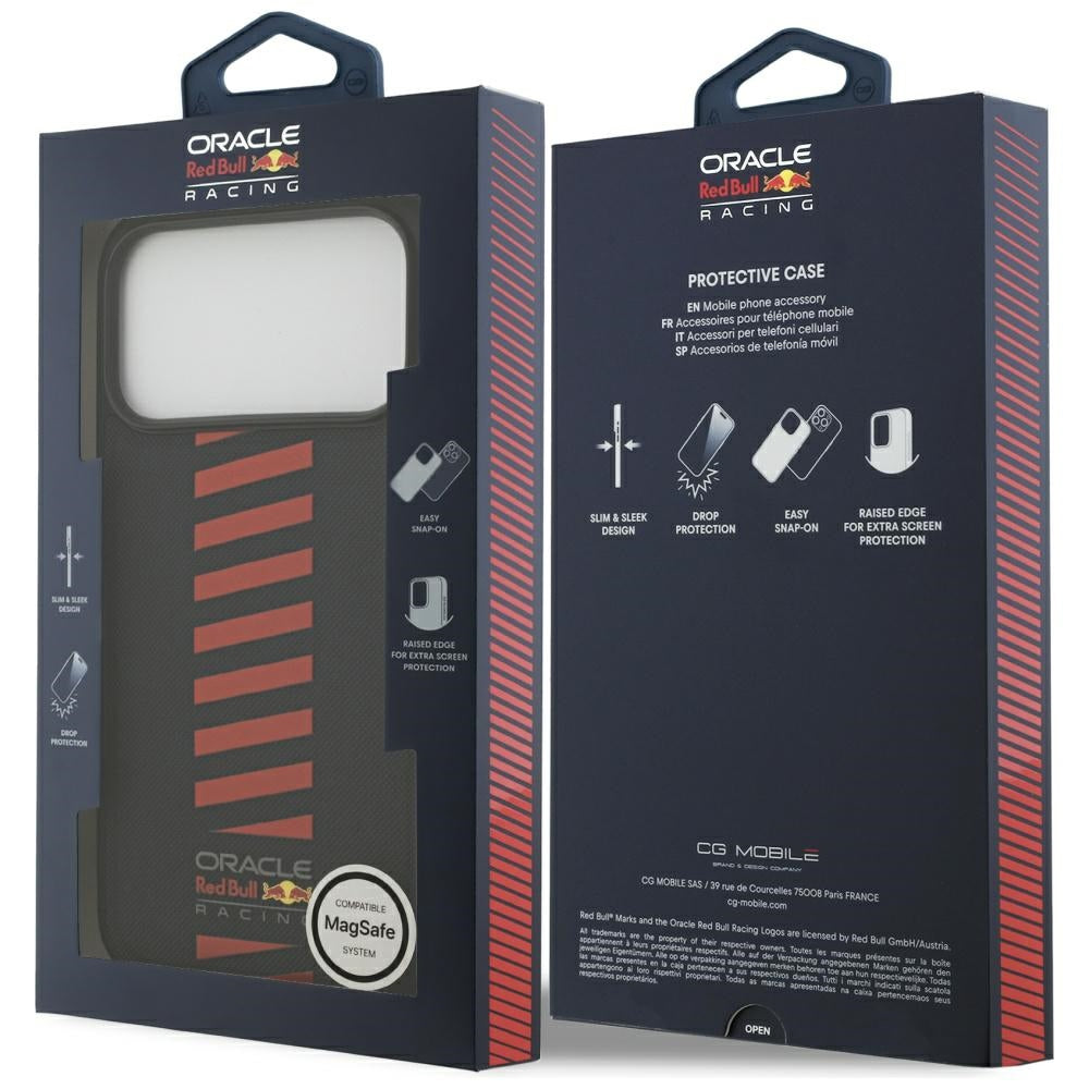 Red Bull iPhone 17 Pro Max - Meshed Powerbar MagSafe - Σκληρή Θήκη με Πλαίσιο Σιλικόνης και Επένδυση από Οικολογικό Δέρμα - Navy Blue - RBHMP17X24PUDSRV