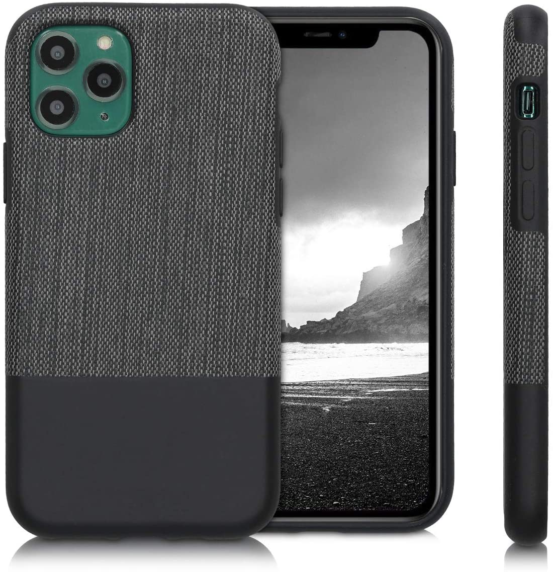 KW iPhone 11 Pro Θήκη Σιλικόνης TPU Design Two-Tone Tweed Fabric - Anthracite / Black - 51156.01