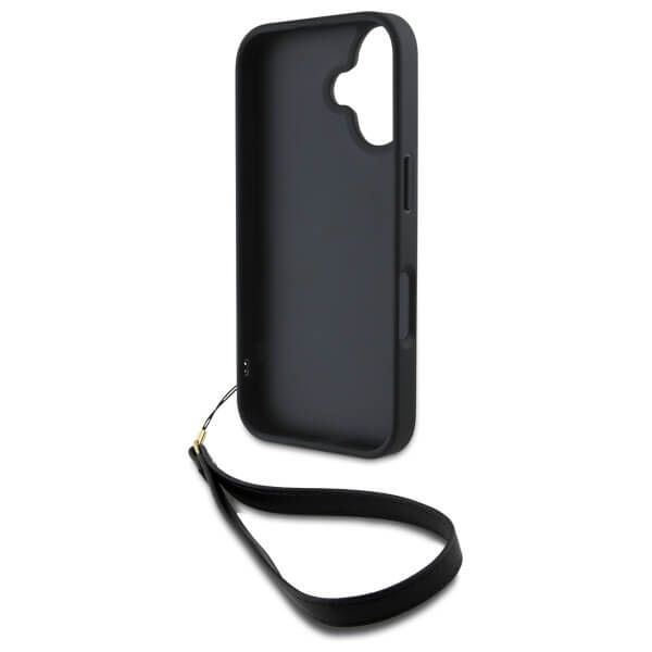DKNY iPhone 16 - Wrist Strap Stock Logo - Σκληρή Θήκη με Επένδυση Συνθετικού Δέρματος με Λουράκι - Black