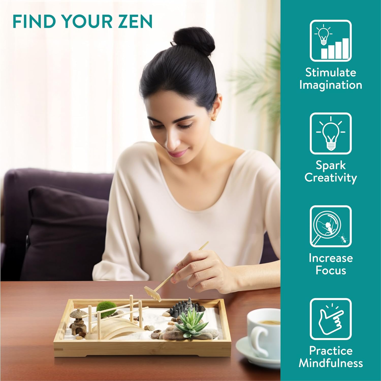 Navaris Διακοσμητικό Κιτ Μίνι Κήπου για Χαλάρωση και Διαλογισμό με Ορθογώνιο Δίσκο - White Sand - 61129.03