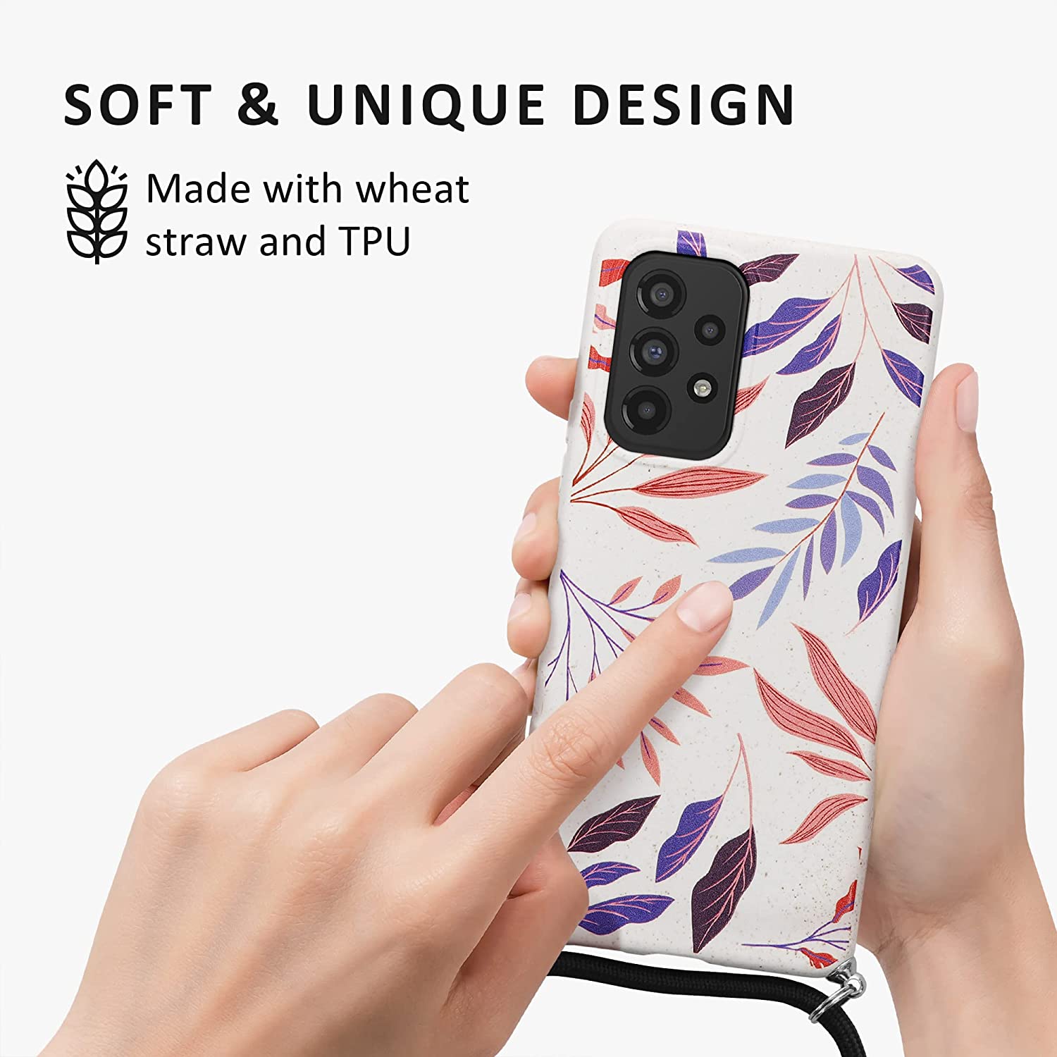 Kalibri Samsung Galaxy A53 5G Θήκη Σιλικόνης TPU με Λουράκι - Design Colorful Leaves - Blue / Deep Rusty Rose / Cream - 58598.03