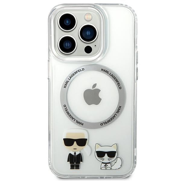 Karl Lagerfeld iPhone 14 Pro Max - Karl and Choupette Aluminium Magsafe Σκληρή Θήκη με Πλαίσιο Σιλικόνης και MagSafe - Διάφανη - KLHMP14XHKCT