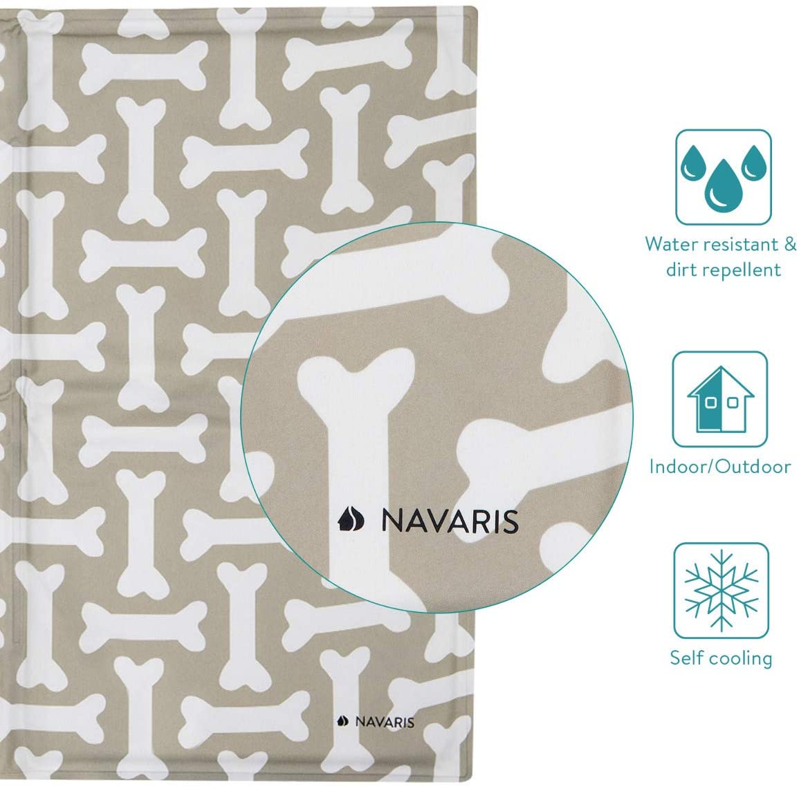 Navaris Pet Cooling Mat - Στρώμα Ψύξης για Κατοικίδια - 90 x 50 cm - Design Bone - 51240.2