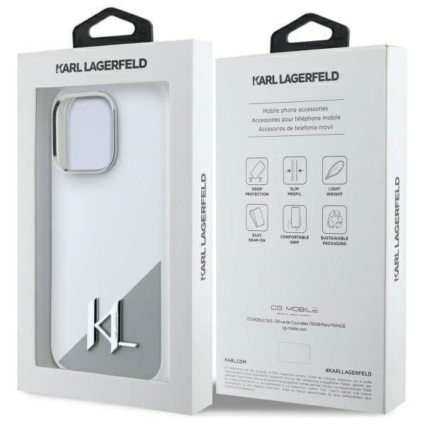 Karl Lagerfeld iPhone 16 Pro - Silicone Initial Metal Logo - MagSafe Σκληρή Θήκη με Πλαίσιο Σιλικόνης - White - KLHMP16LSCMKMPCH