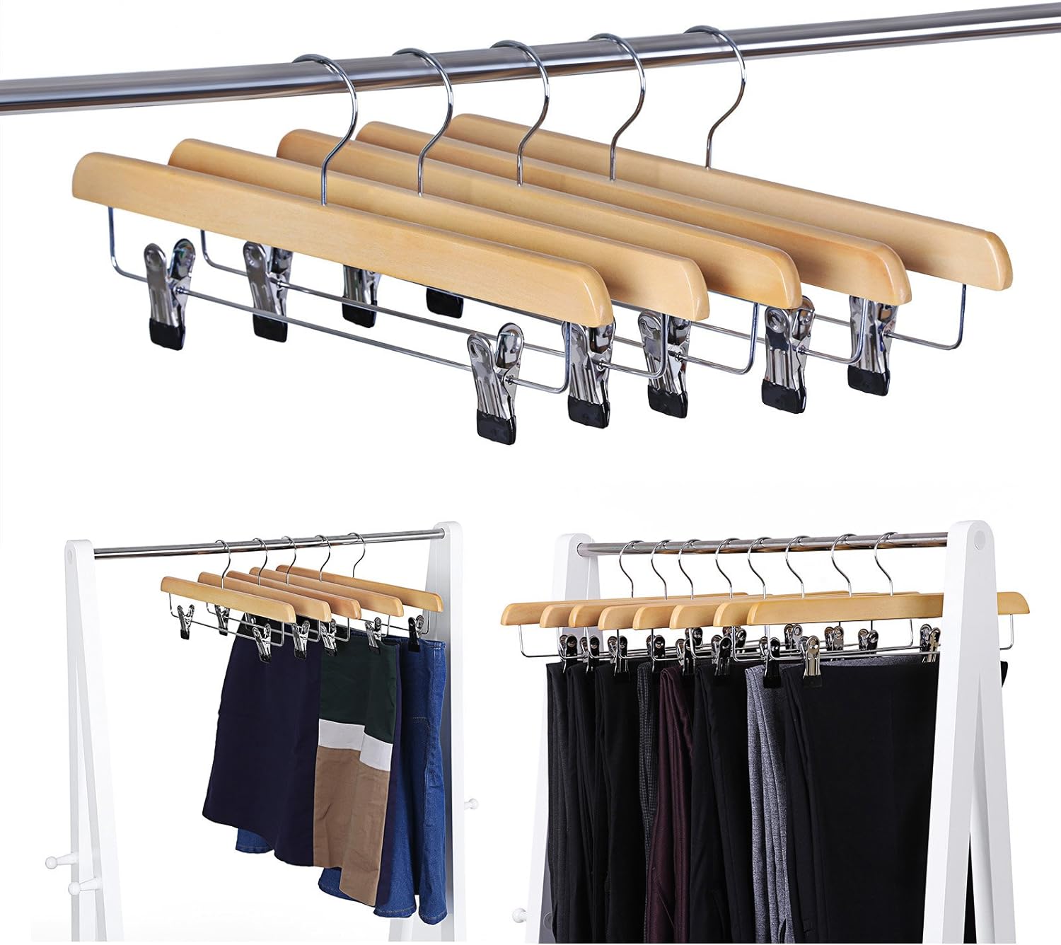 Songmics Σετ με 8 Ξύλινες Κρεμάστρες Παντελονιών - Natural - CRW008-8