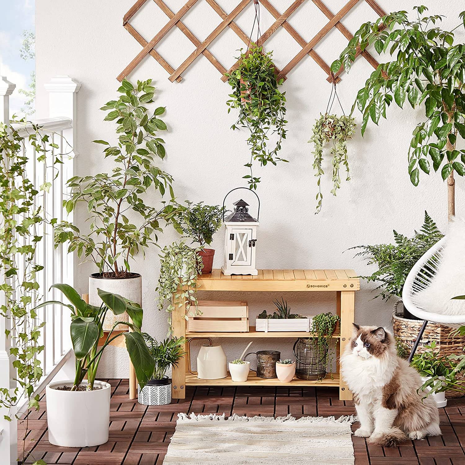 Songmics Παπουτσοθήκη από Μπαμπού με 3 Ράφια και Παγκάκι - Natural - LBS04N