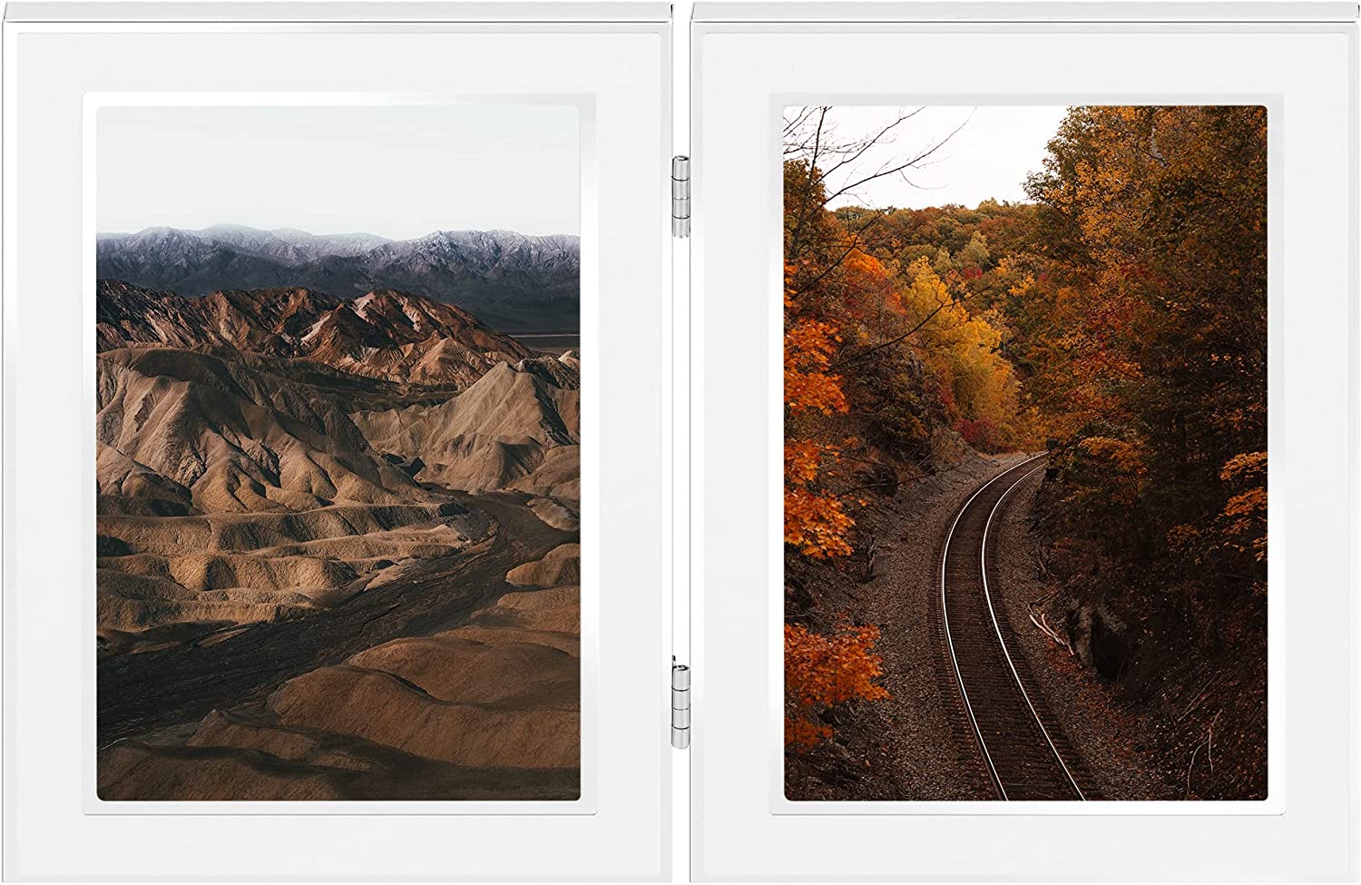 Navaris Αναδιπλούμενη Διπλή Κορνίζα Από Αλουμίνιο για Φωτογραφίες 10 x 15 cm - Μέγεθος 12,5 x 17,5 cm - White - 54486.2