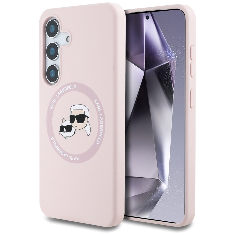 Karl Lagerfeld Samsung Galaxy S25 - Silicone Double Heads and Circle - Σκληρή Θήκη Σιλικόνης με MagSafe - Pink - KLHMS25SSKCHTCP