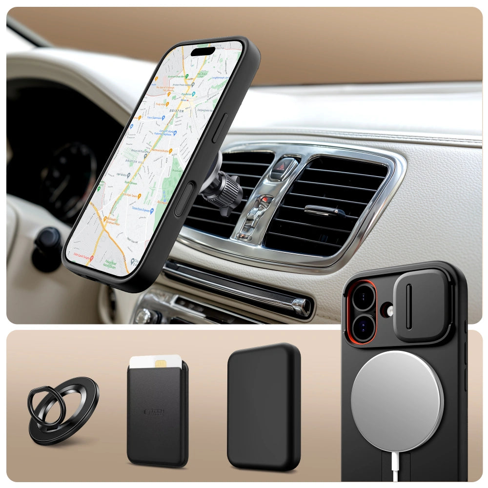 Tech-Protect iPhone 17 - Kevlar Aura MagSafe - Σκληρή Θήκη με Ανοιγόμενο Κάλυμμα Κάμερας και Stand - Black