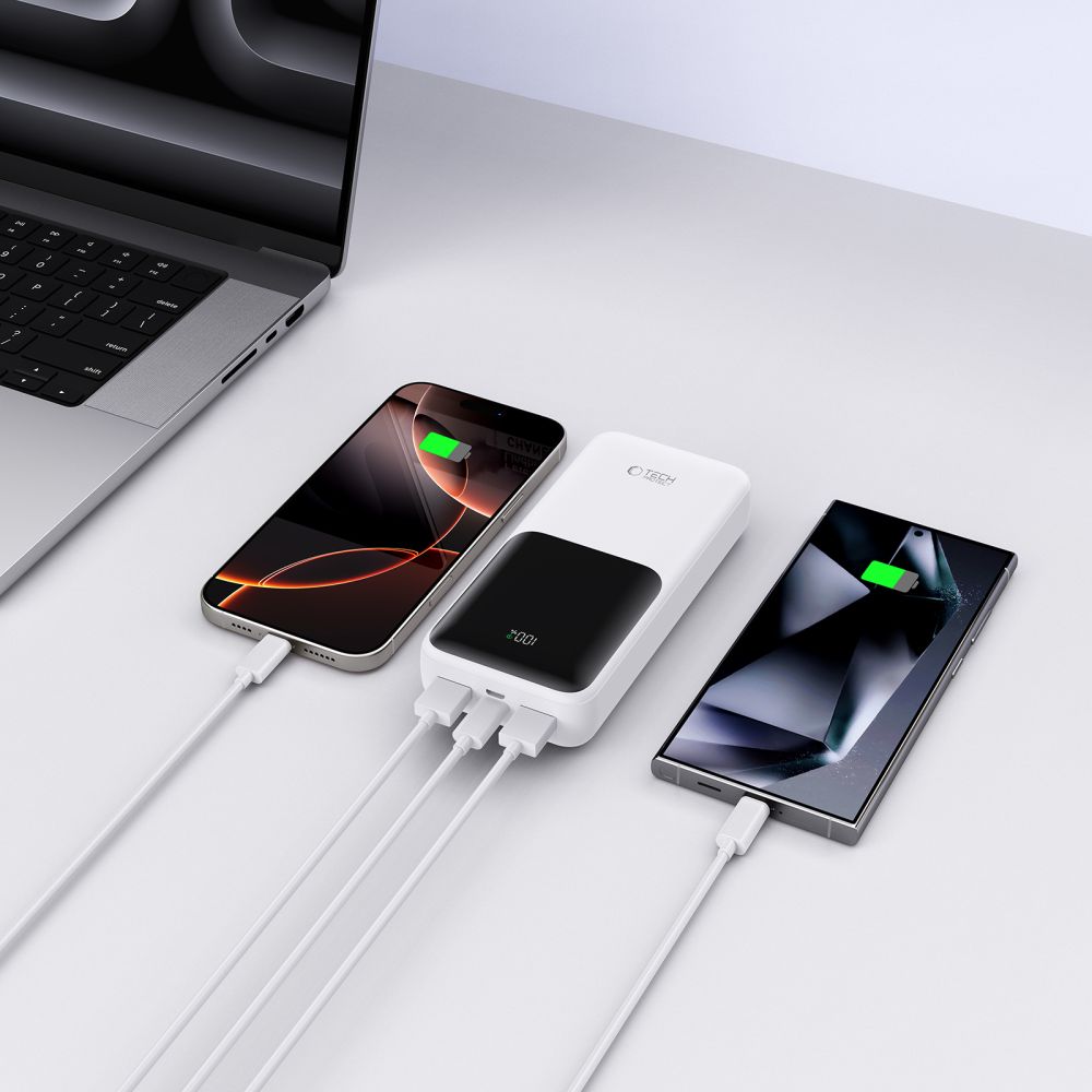 Tech-Protect PB02-22.5W Power Bank 20000mAh με 2 Θύρες USB με 1 Θύρα Type-C και 1 Θύρα Micro-USB - White - likebrands.gr