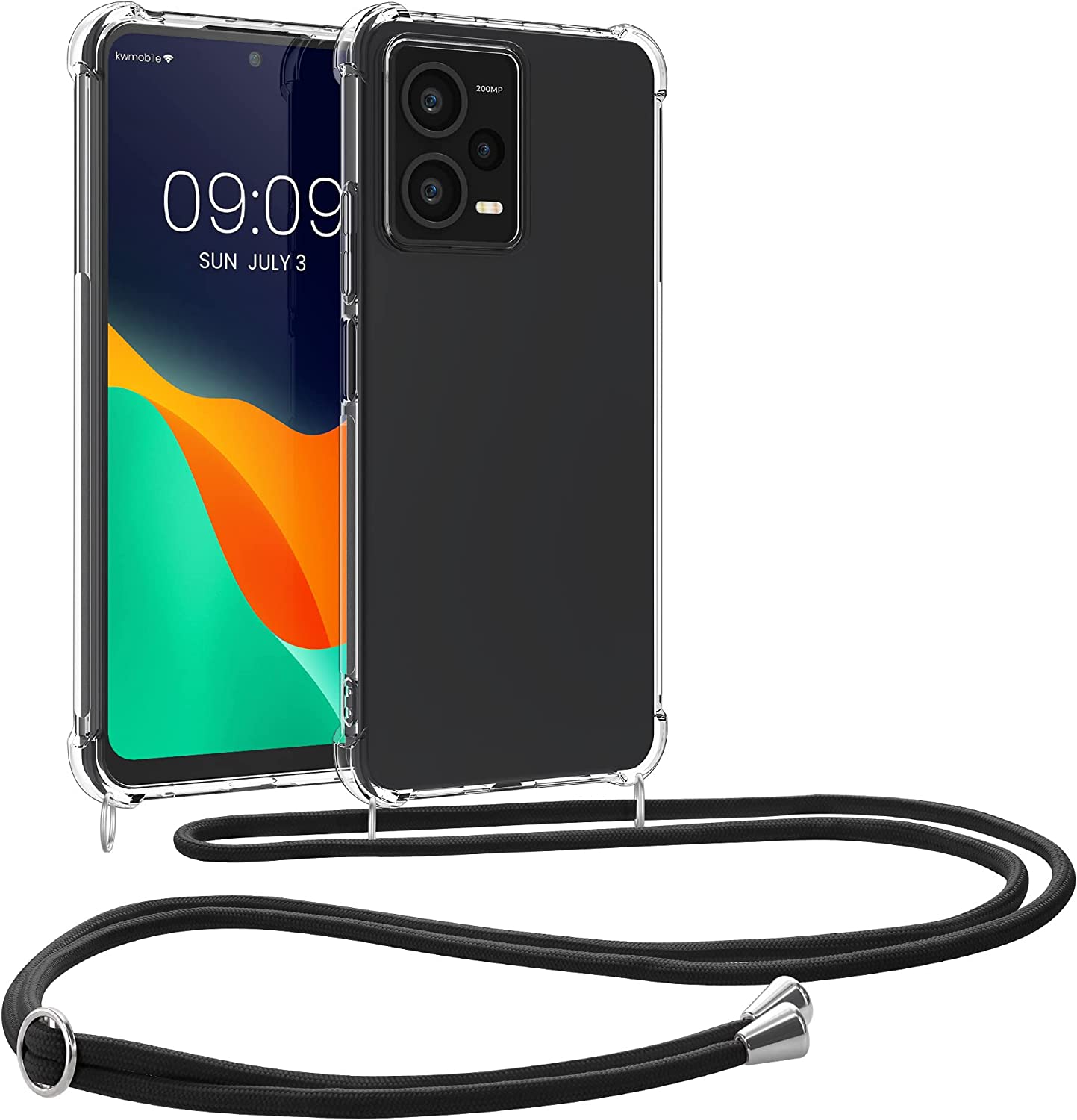 KW Xiaomi Redmi Note 12 Pro+ Θήκη Σιλικόνης TPU με Λουράκι - Διάφανη / Black - 60723.01